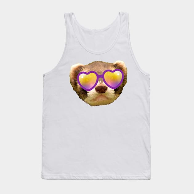 Cute Ferret in Heart-Shaped Sunglasses Tank Top by CeeGunn